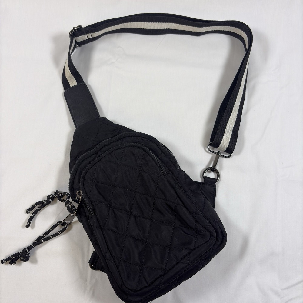 Urban Fit by Urban Expressions Black Quilted Nylon Sling Crossbody Bag (G-362)